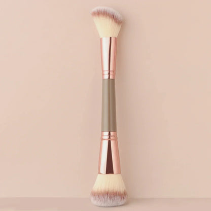 Single Dual-Ended Beauty Brush, Round Blush Brush + Large Powder Brush Soft Bristle Facial Makeup Tool